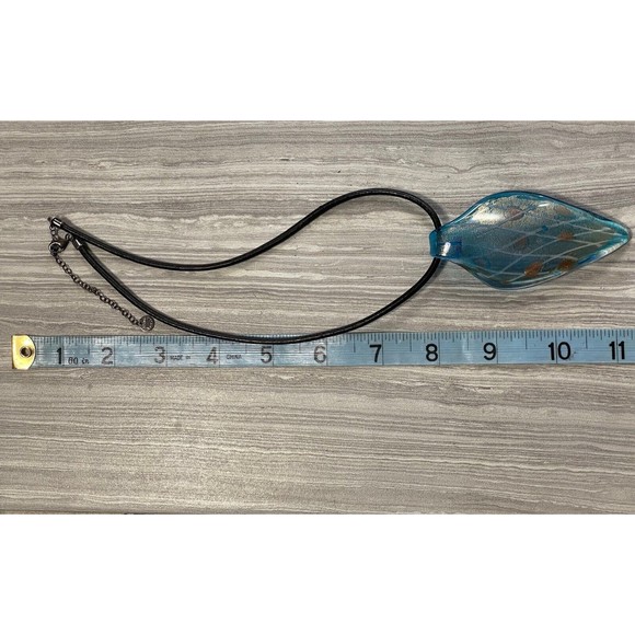 Vermeil & Dichroic Glass Pendant Blue  On Robert Lee Morris Black Cord Necklace - Picture 6 of 15